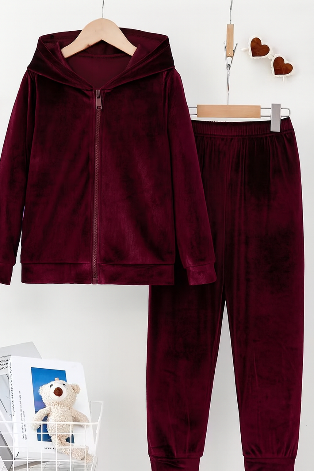 x.Trening Catifea cu Fermoar - Set 2 Piese: Hanorac + Pantaloni
